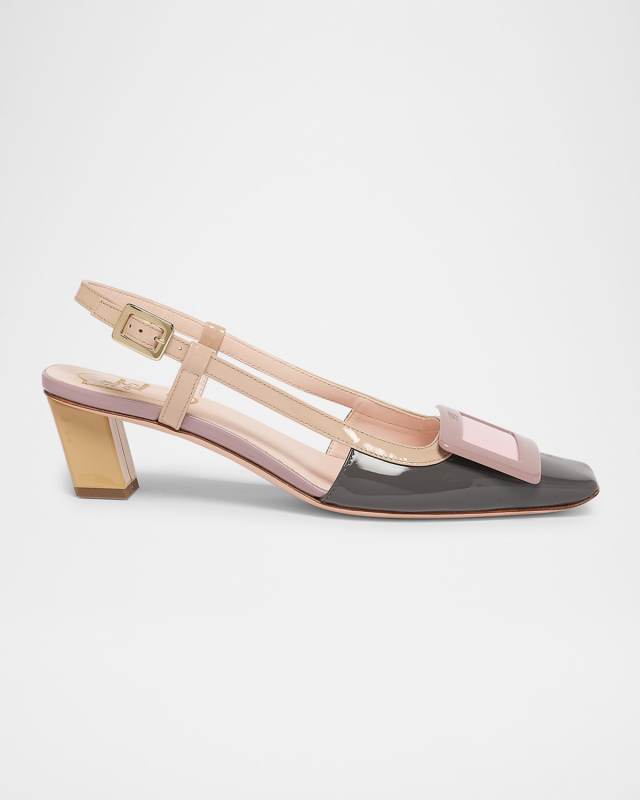 Colorblock Patent Leather Slingback Pumps